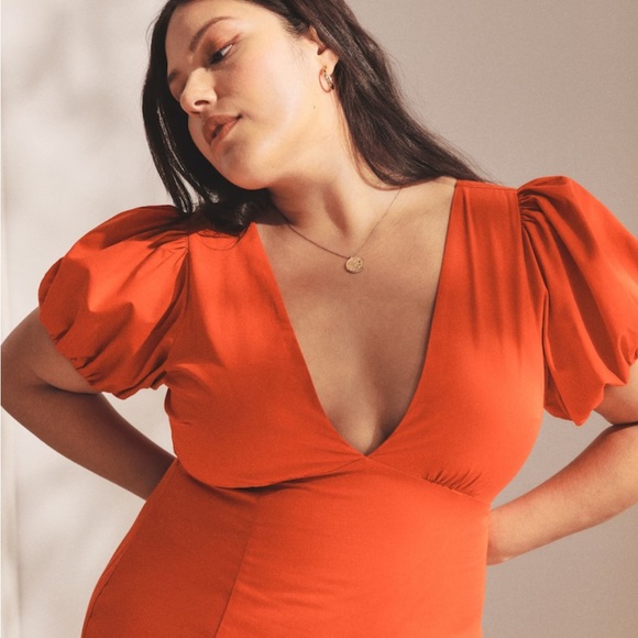 NWT A&F Puff Sleeve Slim Poplin Midi Dress - Picture 6 of 9